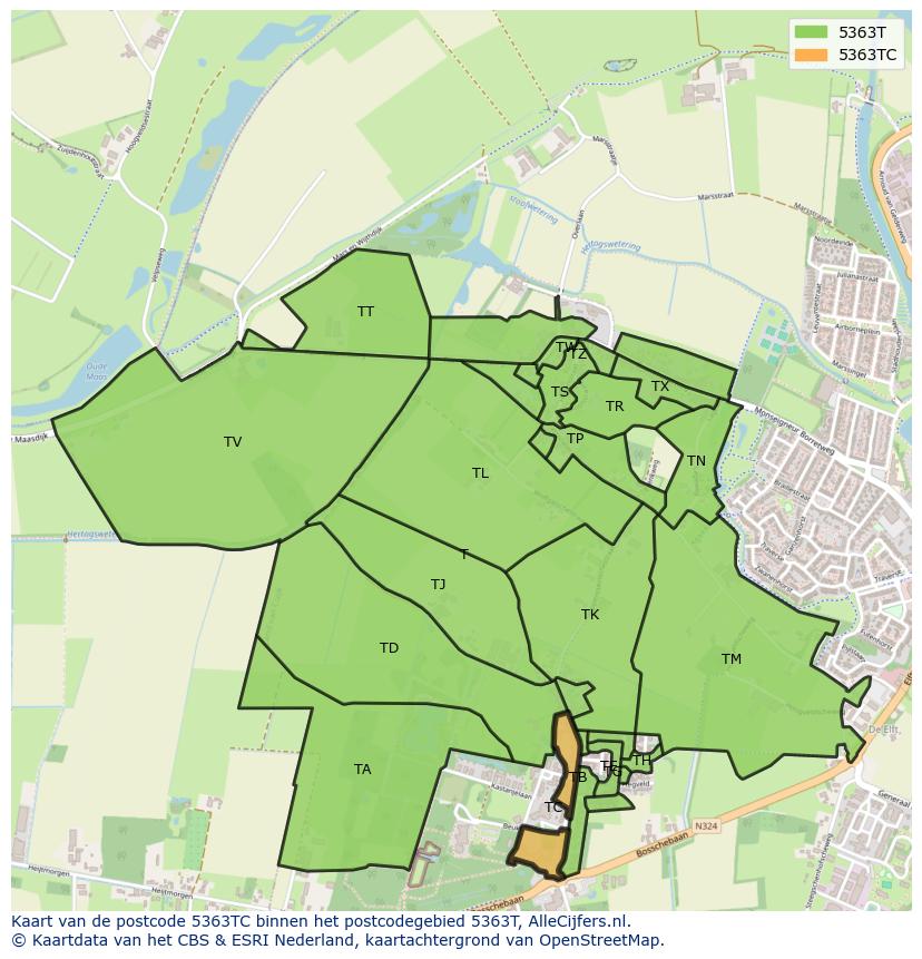 Afbeelding van het postcodegebied 5363 TC op de kaart.