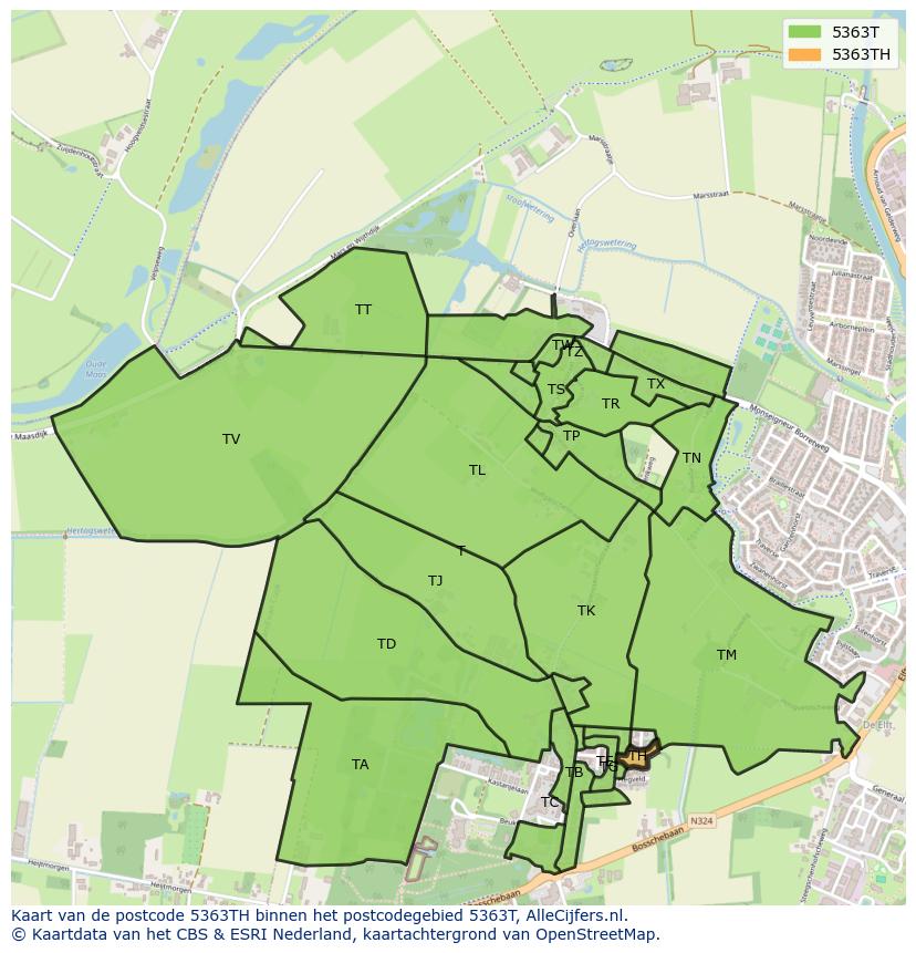 Afbeelding van het postcodegebied 5363 TH op de kaart.