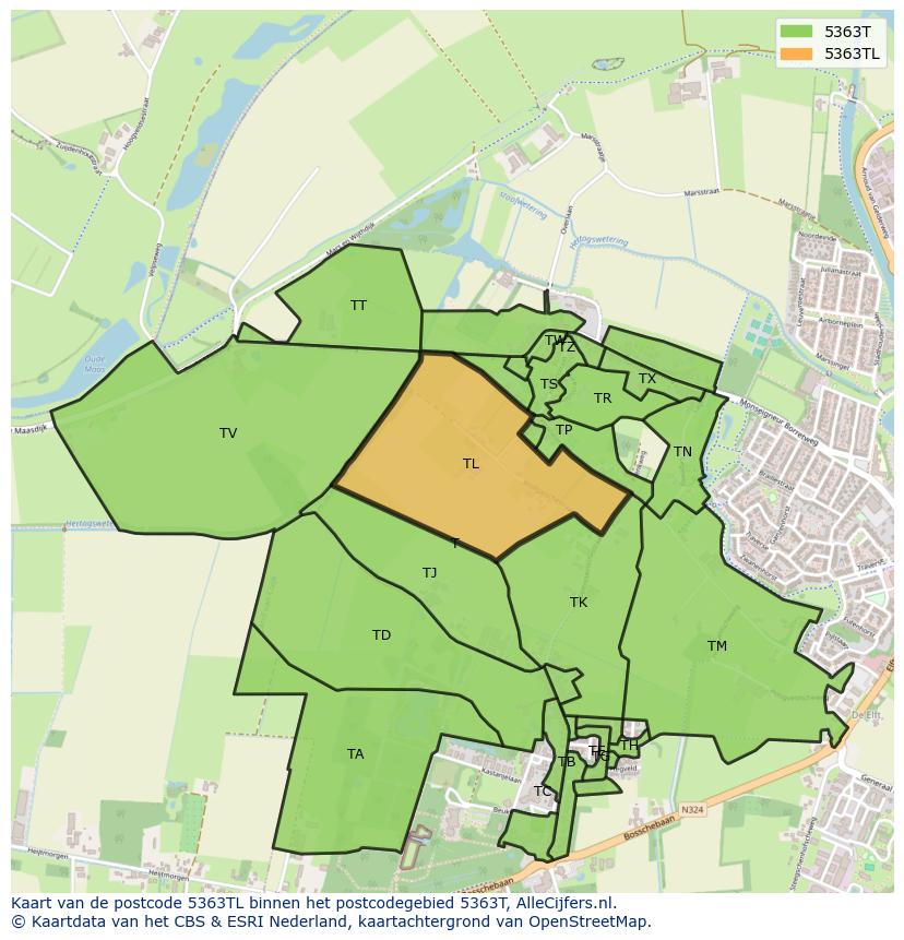 Afbeelding van het postcodegebied 5363 TL op de kaart.