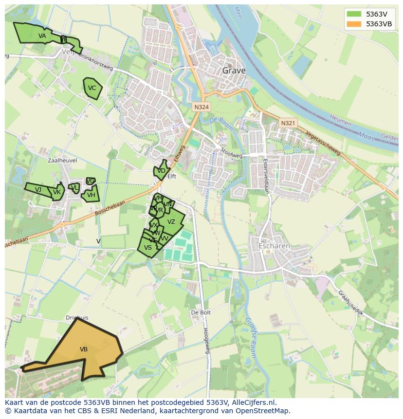 Afbeelding van het postcodegebied 5363 VB op de kaart.