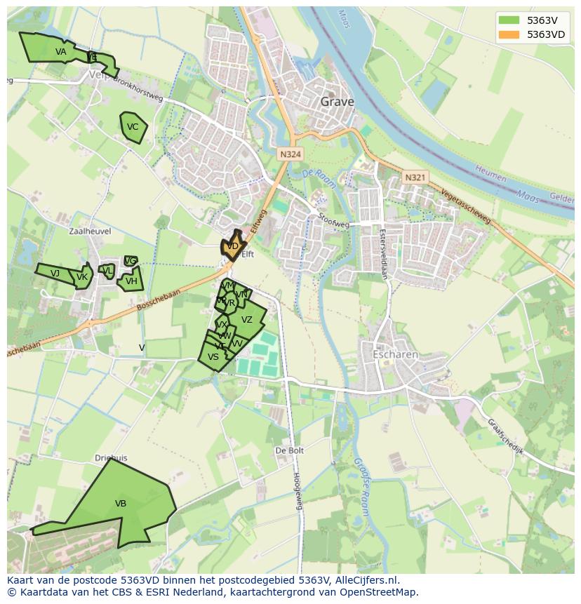 Afbeelding van het postcodegebied 5363 VD op de kaart.