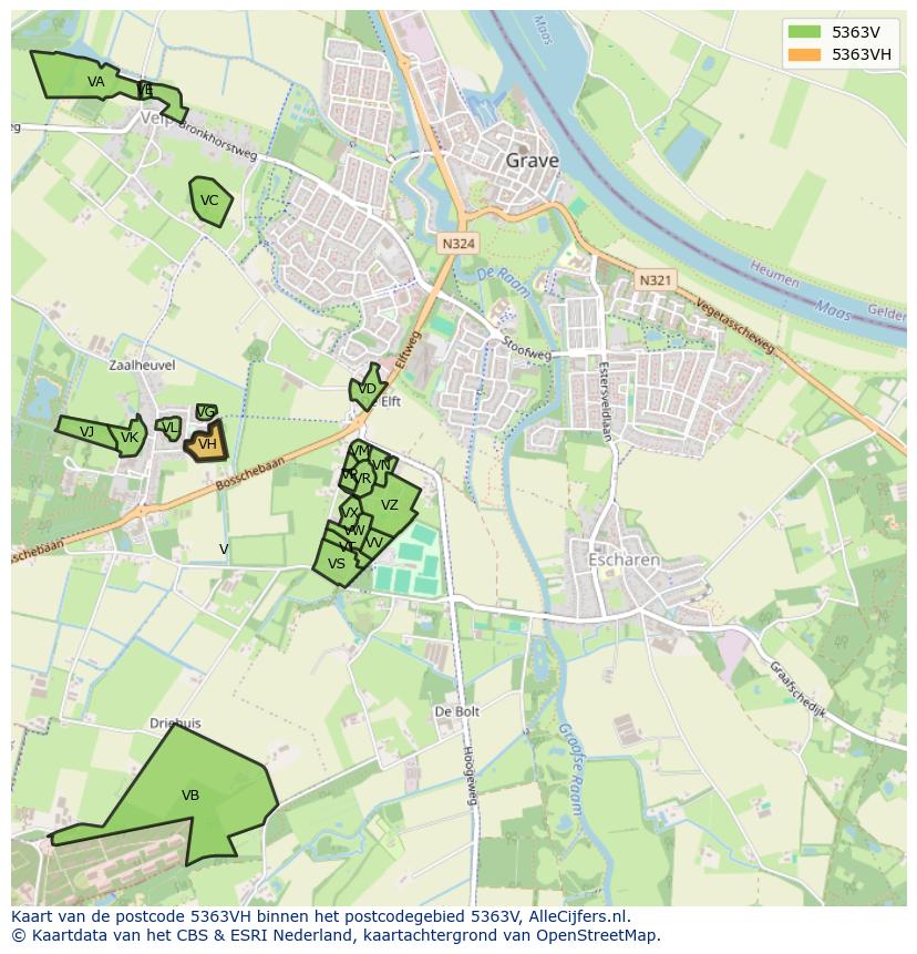 Afbeelding van het postcodegebied 5363 VH op de kaart.