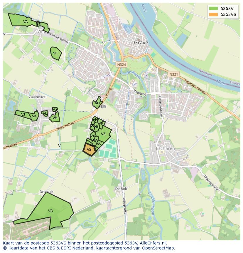 Afbeelding van het postcodegebied 5363 VS op de kaart.