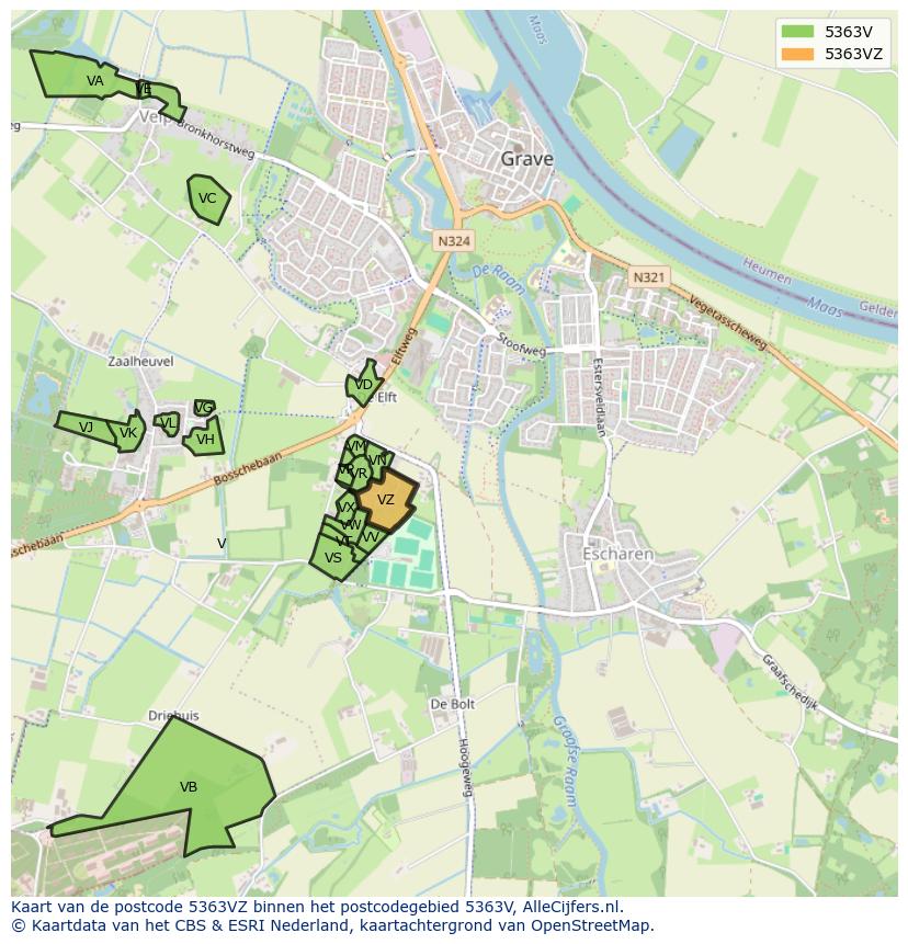 Afbeelding van het postcodegebied 5363 VZ op de kaart.