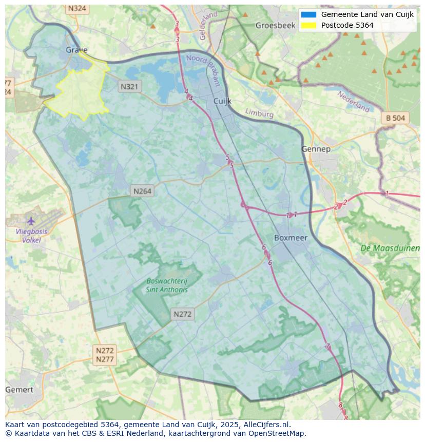 Afbeelding van het postcodegebied 5364 op de kaart.