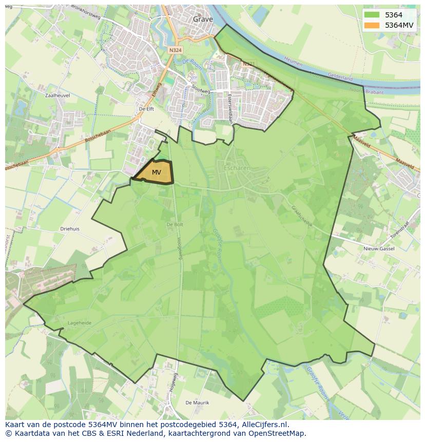 Afbeelding van het postcodegebied 5364 MV op de kaart.