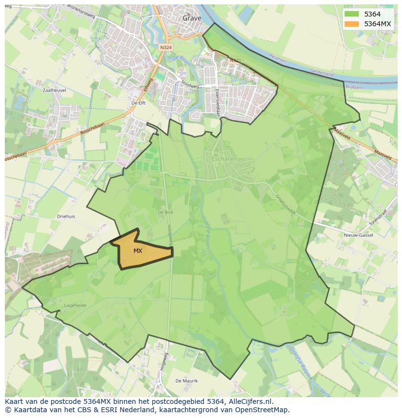 Afbeelding van het postcodegebied 5364 MX op de kaart.