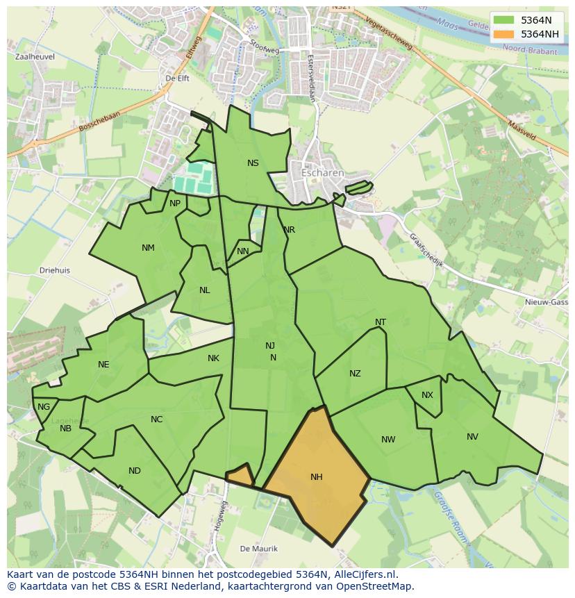 Afbeelding van het postcodegebied 5364 NH op de kaart.