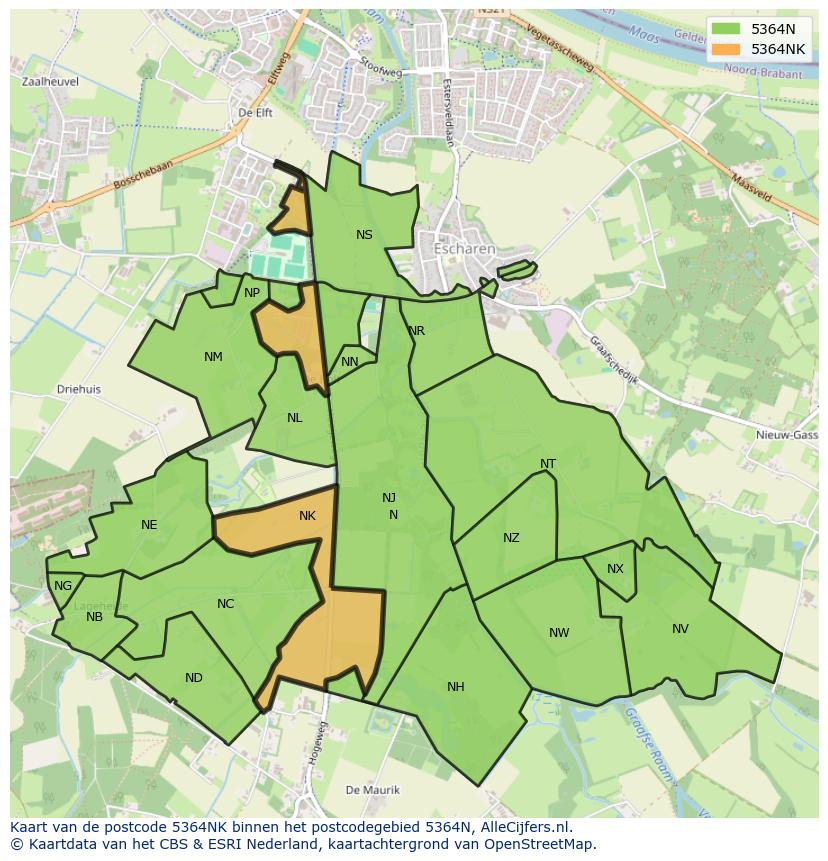 Afbeelding van het postcodegebied 5364 NK op de kaart.