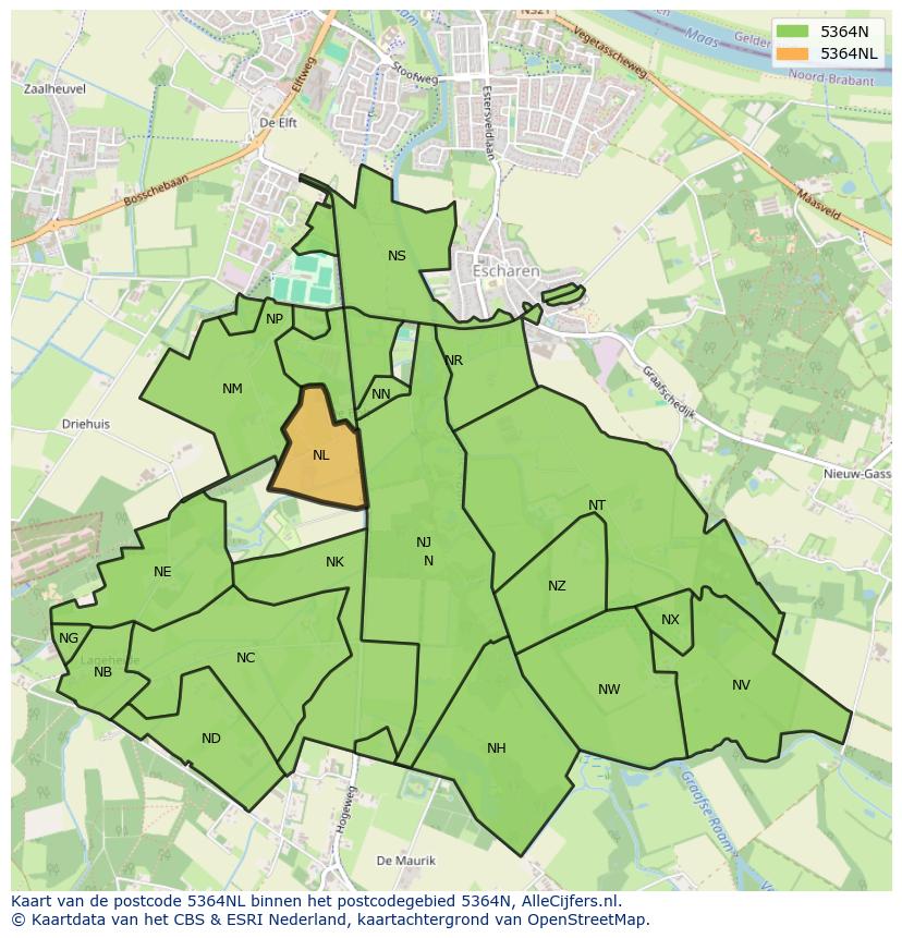 Afbeelding van het postcodegebied 5364 NL op de kaart.
