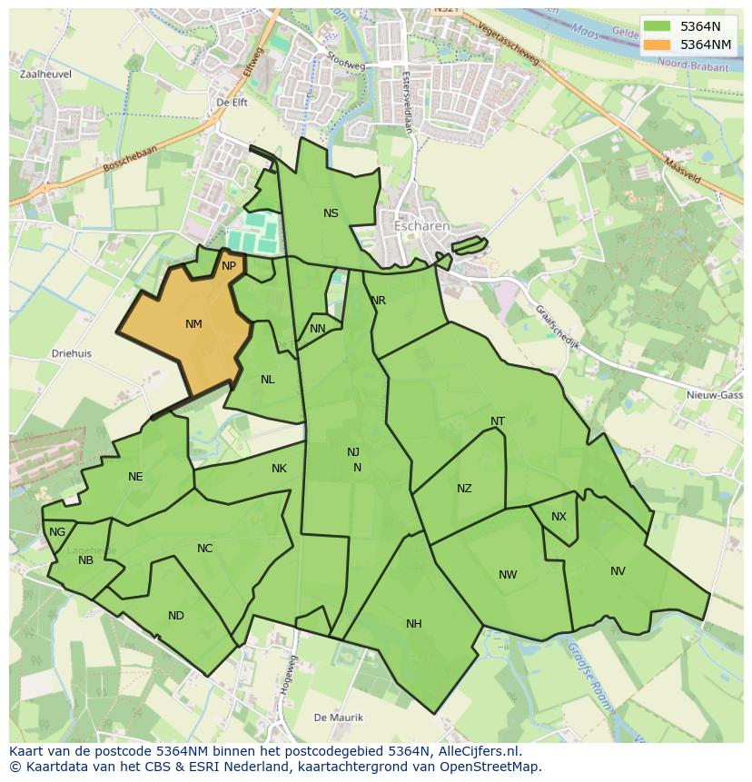 Afbeelding van het postcodegebied 5364 NM op de kaart.