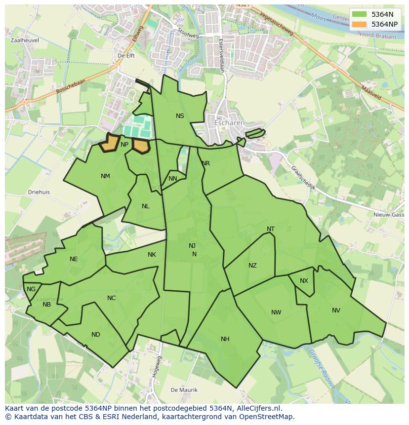 Afbeelding van het postcodegebied 5364 NP op de kaart.