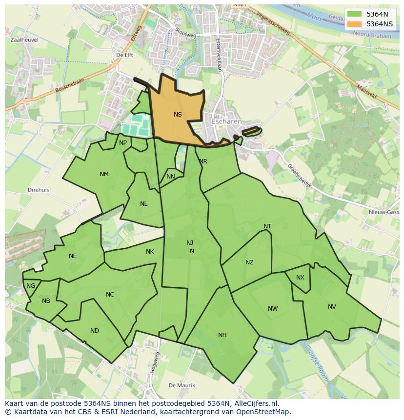Afbeelding van het postcodegebied 5364 NS op de kaart.