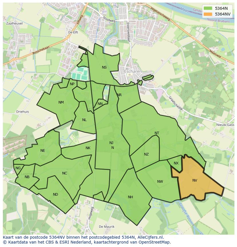 Afbeelding van het postcodegebied 5364 NV op de kaart.