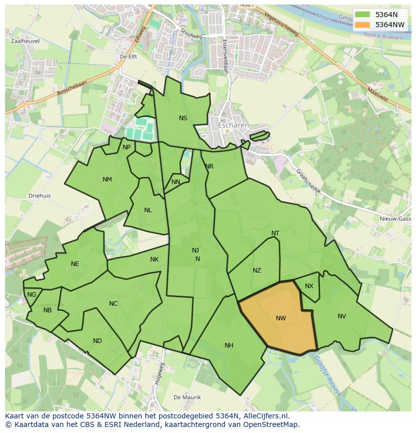Afbeelding van het postcodegebied 5364 NW op de kaart.
