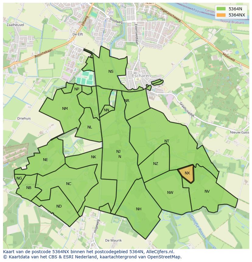 Afbeelding van het postcodegebied 5364 NX op de kaart.