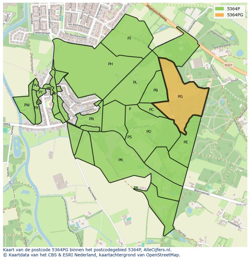 Afbeelding van het postcodegebied 5364 PG op de kaart.