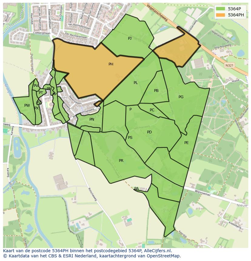 Afbeelding van het postcodegebied 5364 PH op de kaart.