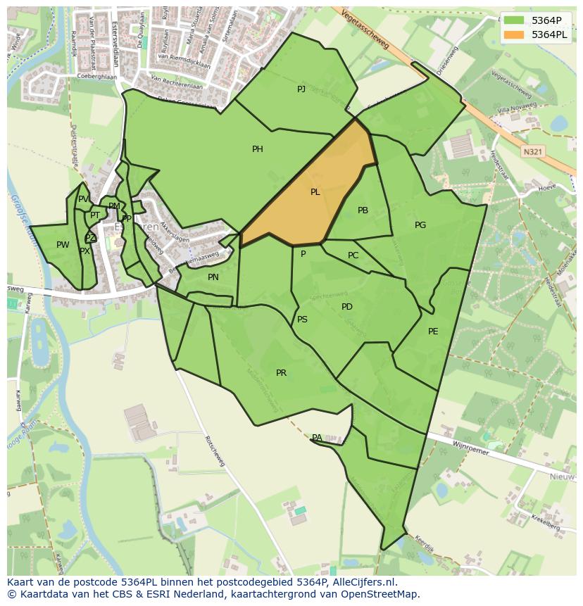 Afbeelding van het postcodegebied 5364 PL op de kaart.