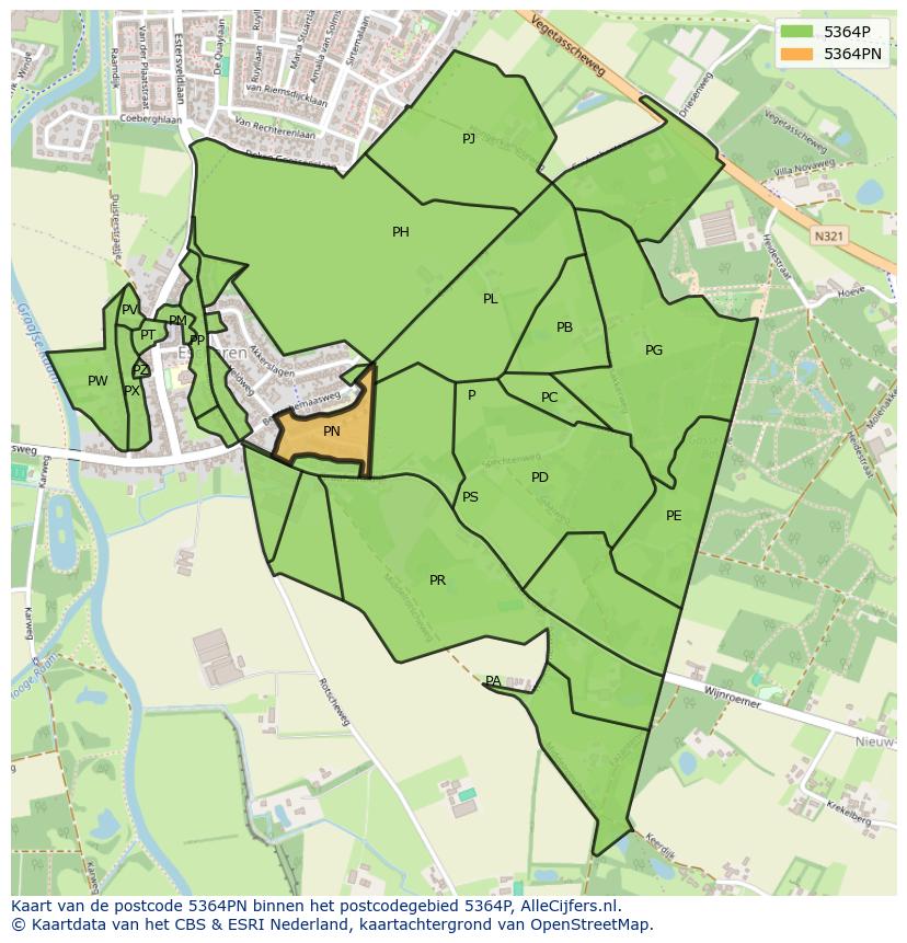 Afbeelding van het postcodegebied 5364 PN op de kaart.