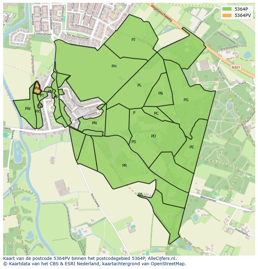 Afbeelding van het postcodegebied 5364 PV op de kaart.