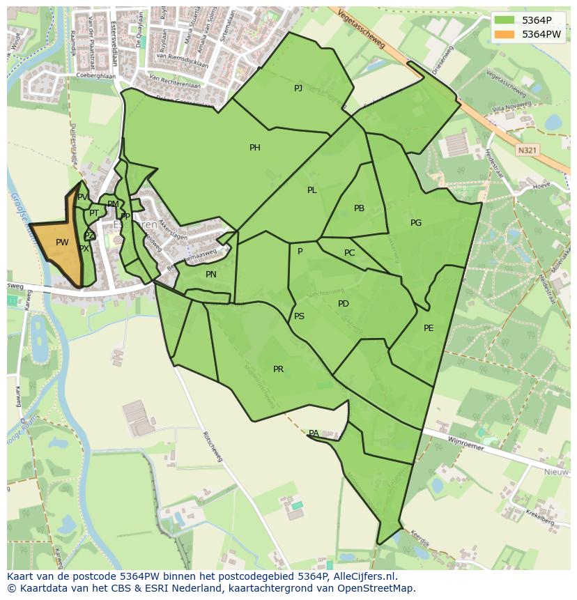 Afbeelding van het postcodegebied 5364 PW op de kaart.