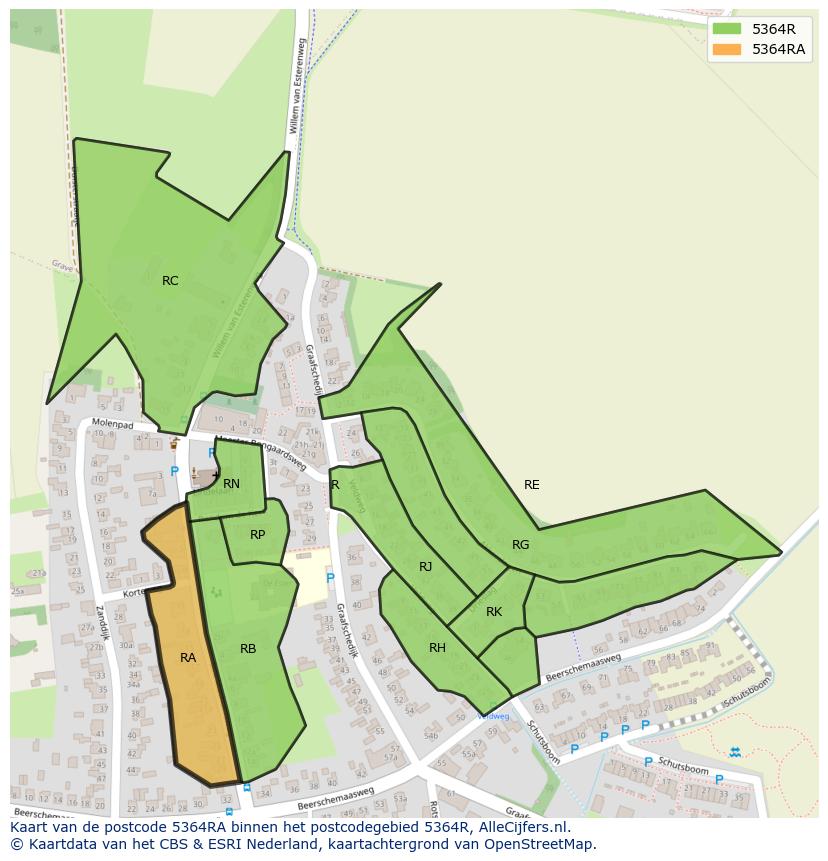 Afbeelding van het postcodegebied 5364 RA op de kaart.