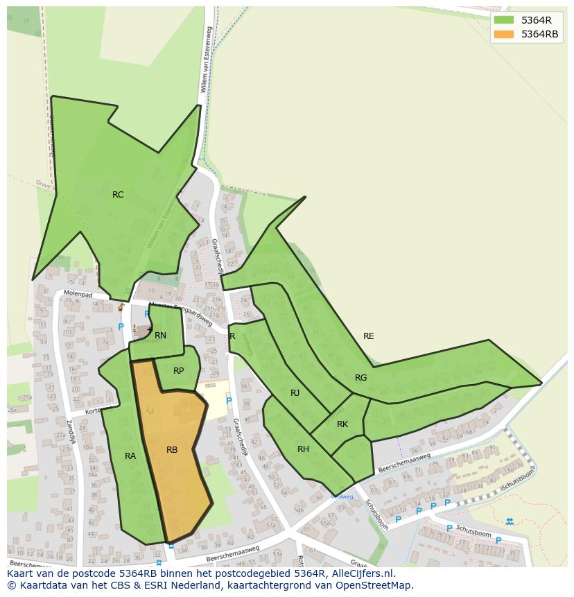 Afbeelding van het postcodegebied 5364 RB op de kaart.