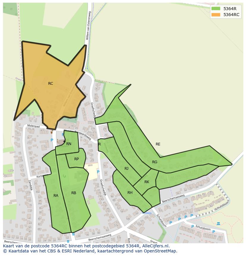 Afbeelding van het postcodegebied 5364 RC op de kaart.