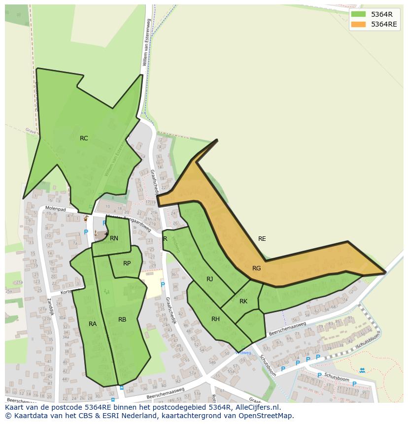 Afbeelding van het postcodegebied 5364 RE op de kaart.