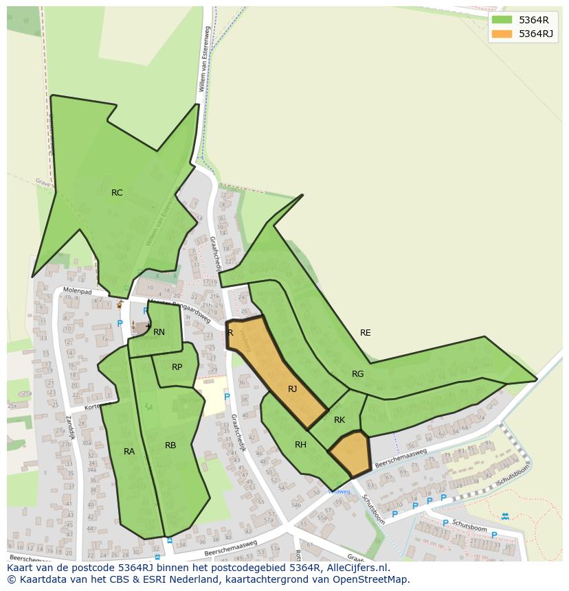 Afbeelding van het postcodegebied 5364 RJ op de kaart.