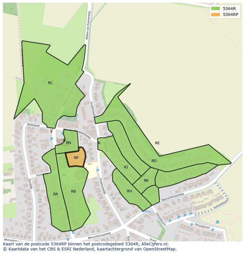 Afbeelding van het postcodegebied 5364 RP op de kaart.