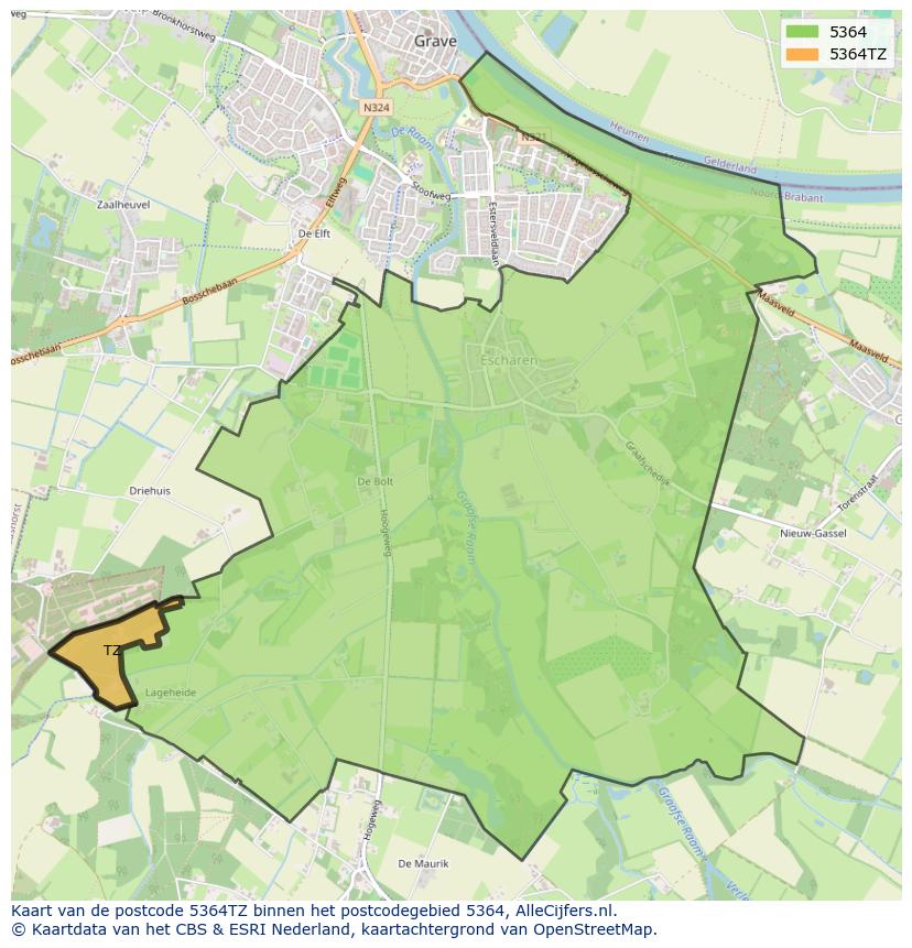 Afbeelding van het postcodegebied 5364 TZ op de kaart.