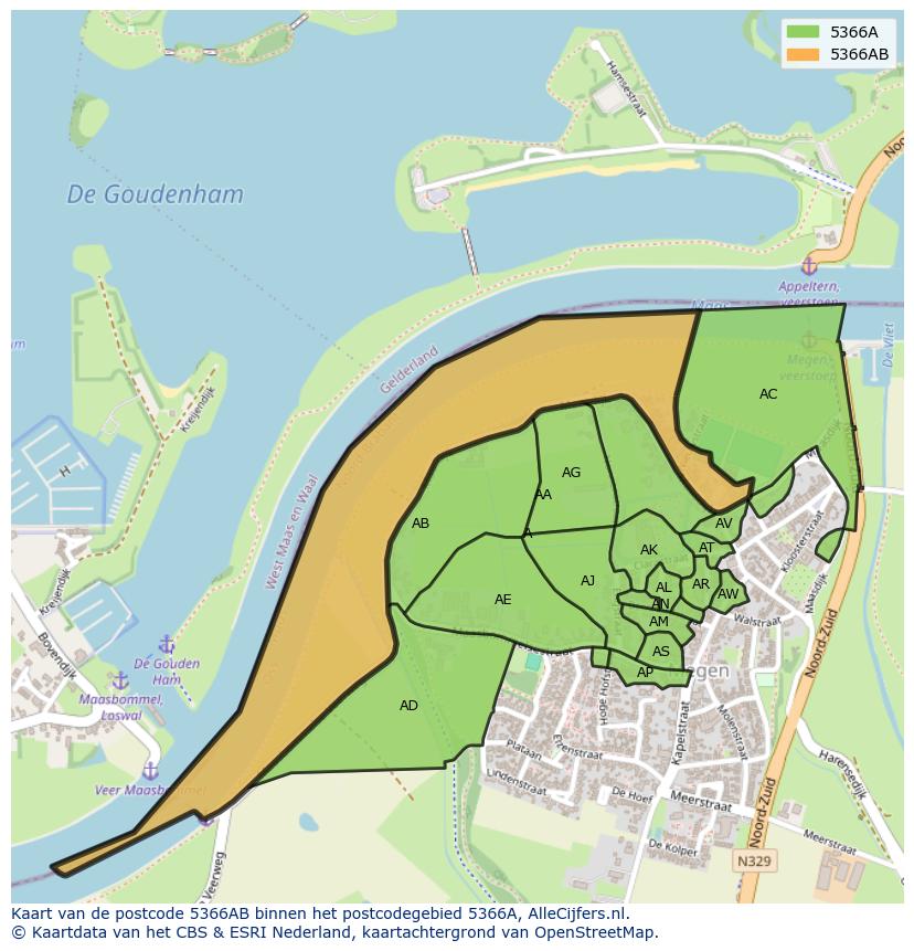 Afbeelding van het postcodegebied 5366 AB op de kaart.