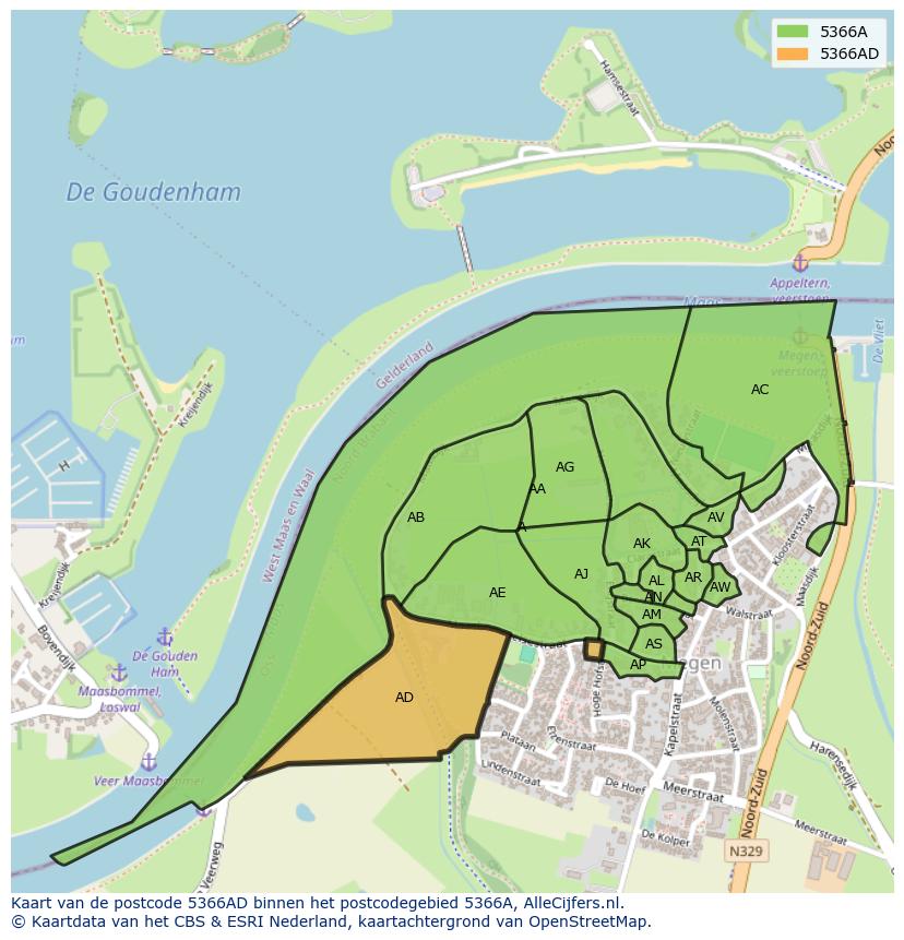 Afbeelding van het postcodegebied 5366 AD op de kaart.
