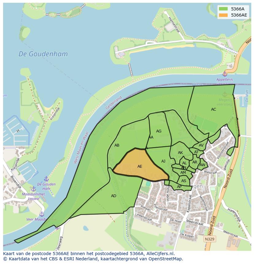 Afbeelding van het postcodegebied 5366 AE op de kaart.