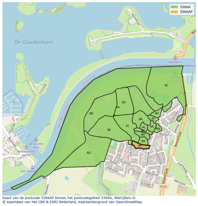 Afbeelding van het postcodegebied 5366 AP op de kaart.
