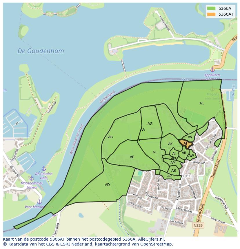 Afbeelding van het postcodegebied 5366 AT op de kaart.