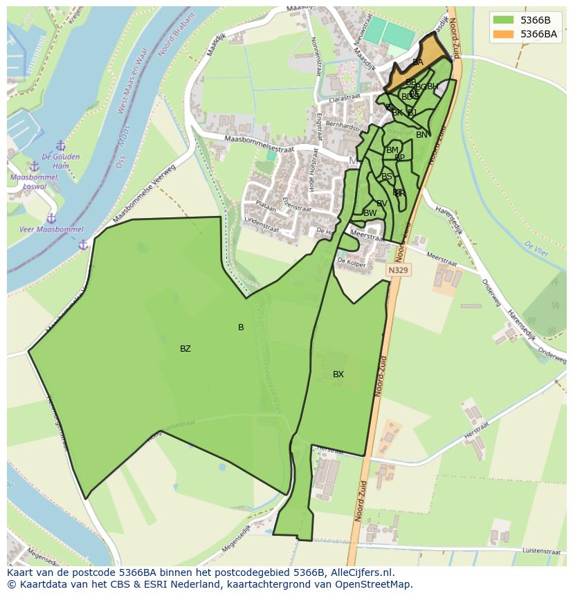Afbeelding van het postcodegebied 5366 BA op de kaart.