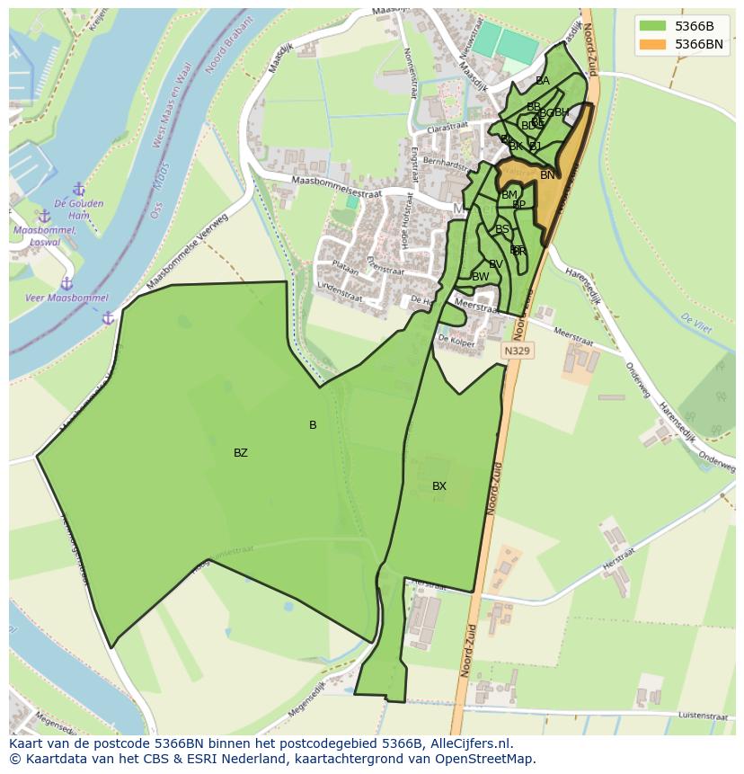 Afbeelding van het postcodegebied 5366 BN op de kaart.