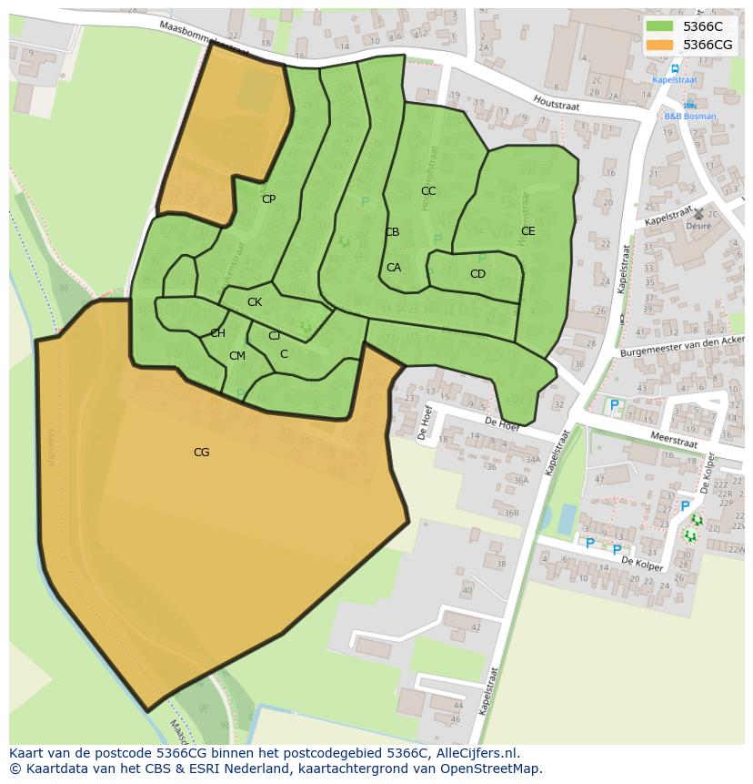 Afbeelding van het postcodegebied 5366 CG op de kaart.