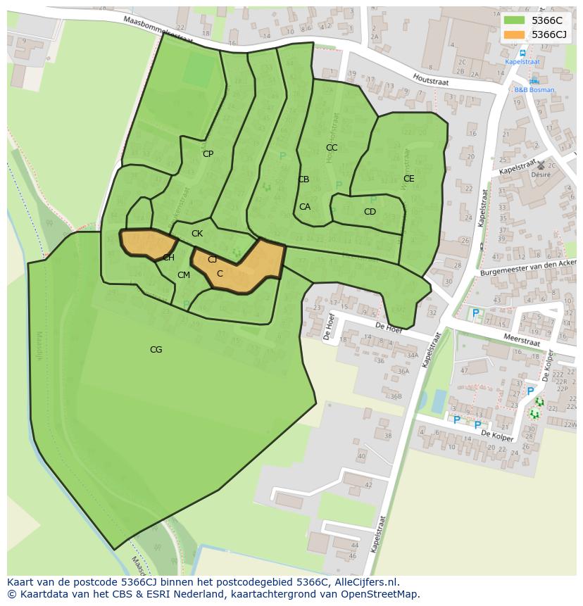 Afbeelding van het postcodegebied 5366 CJ op de kaart.