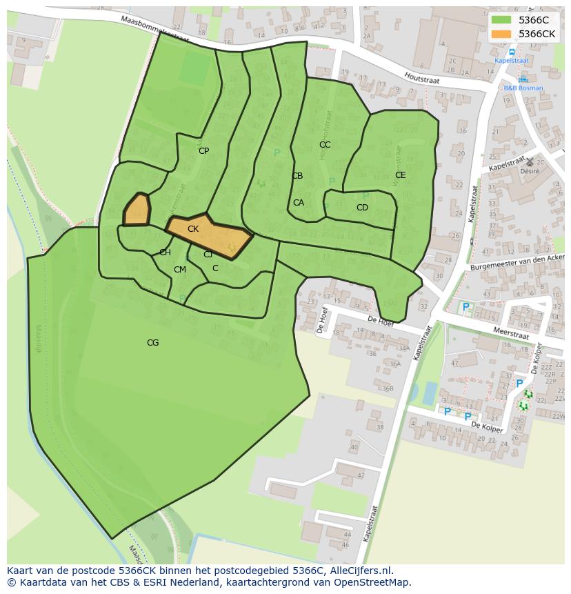 Afbeelding van het postcodegebied 5366 CK op de kaart.
