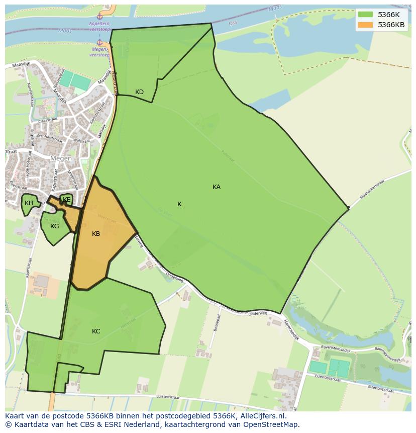 Afbeelding van het postcodegebied 5366 KB op de kaart.