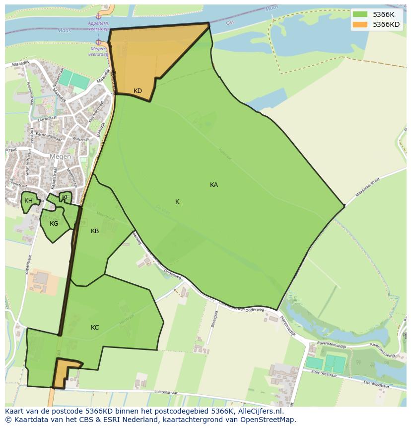 Afbeelding van het postcodegebied 5366 KD op de kaart.