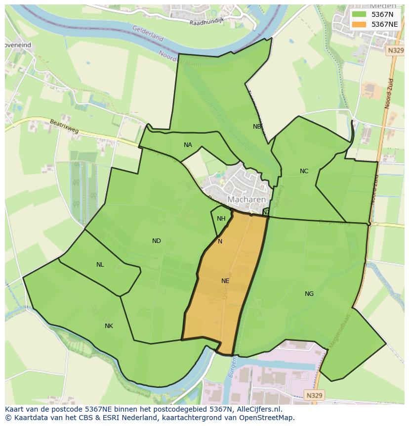 Afbeelding van het postcodegebied 5367 NE op de kaart.