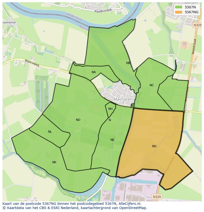 Afbeelding van het postcodegebied 5367 NG op de kaart.