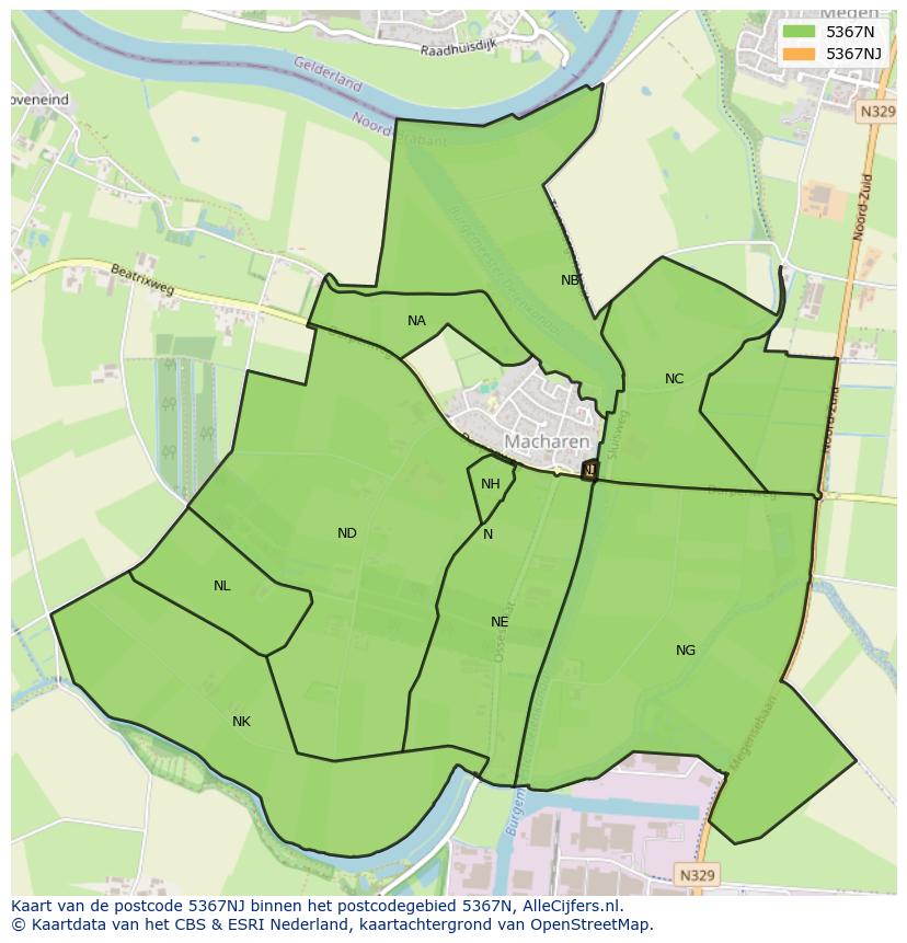 Afbeelding van het postcodegebied 5367 NJ op de kaart.