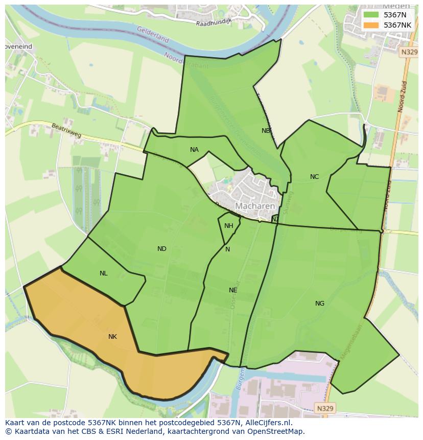 Afbeelding van het postcodegebied 5367 NK op de kaart.