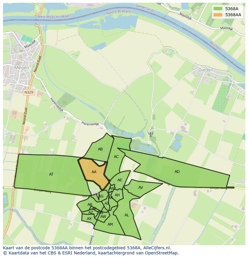 Afbeelding van het postcodegebied 5368 AA op de kaart.